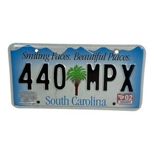 South Carolina License Plate with Palm Tree Design